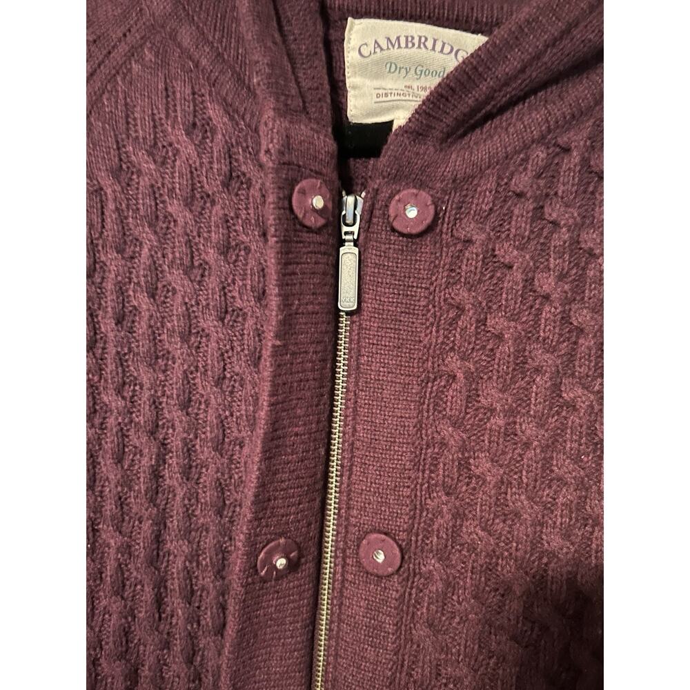 CAMBRIDGE Dry Goods Burgundy Full Zip Cable Knit Hooded Sweater Size M - Picture 7 of 9